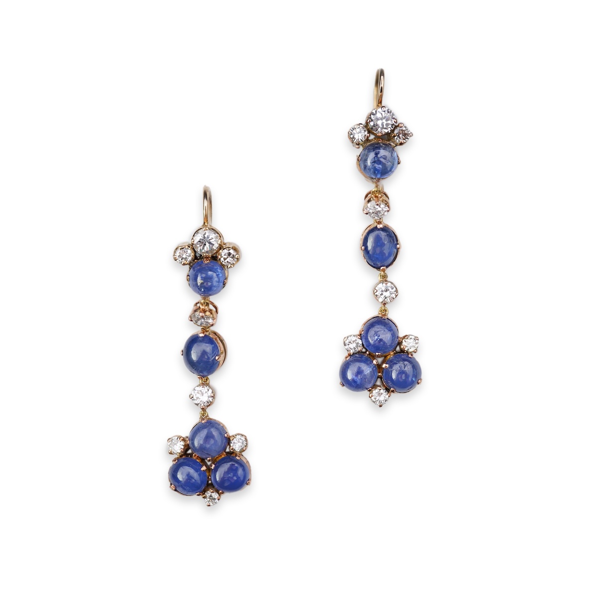 A pair of sapphire and diamond drop earrings